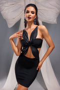 Sling Four-leaf Clover Bandage Black Dress Aclosy