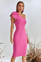 One-shoulder Bow Mid-length Formal Dress Bandage One-piece Dress aclosy