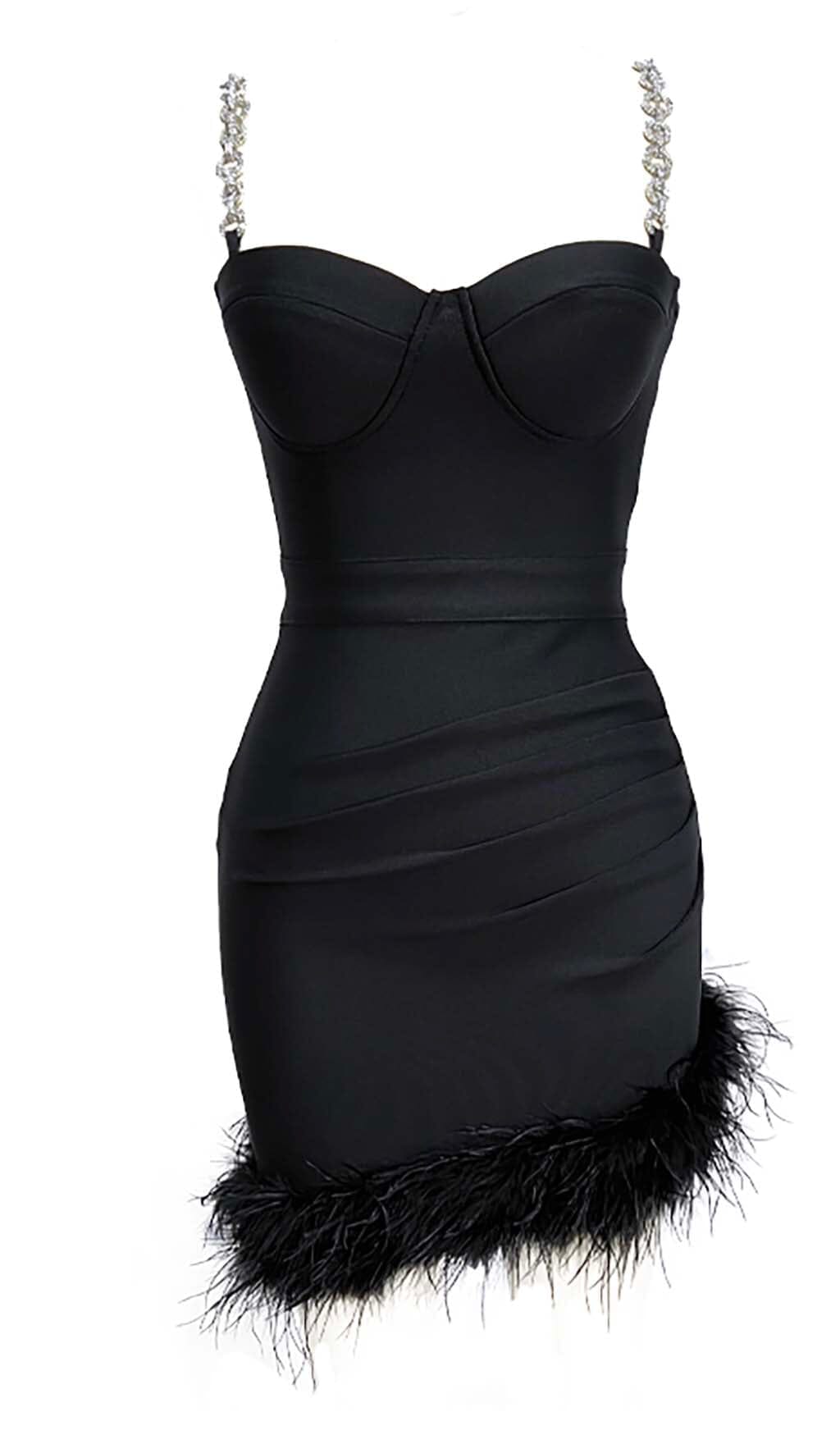 Metal Strap Feather Bandage One-piece Dress aclosy