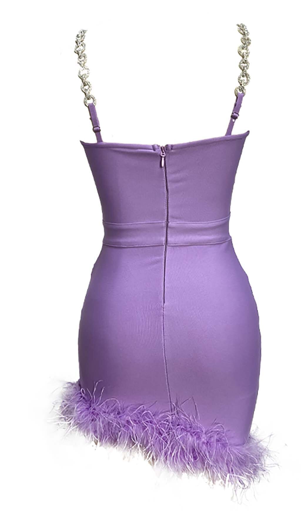 Metal Strap Feather Bandage One-piece Dress aclosy