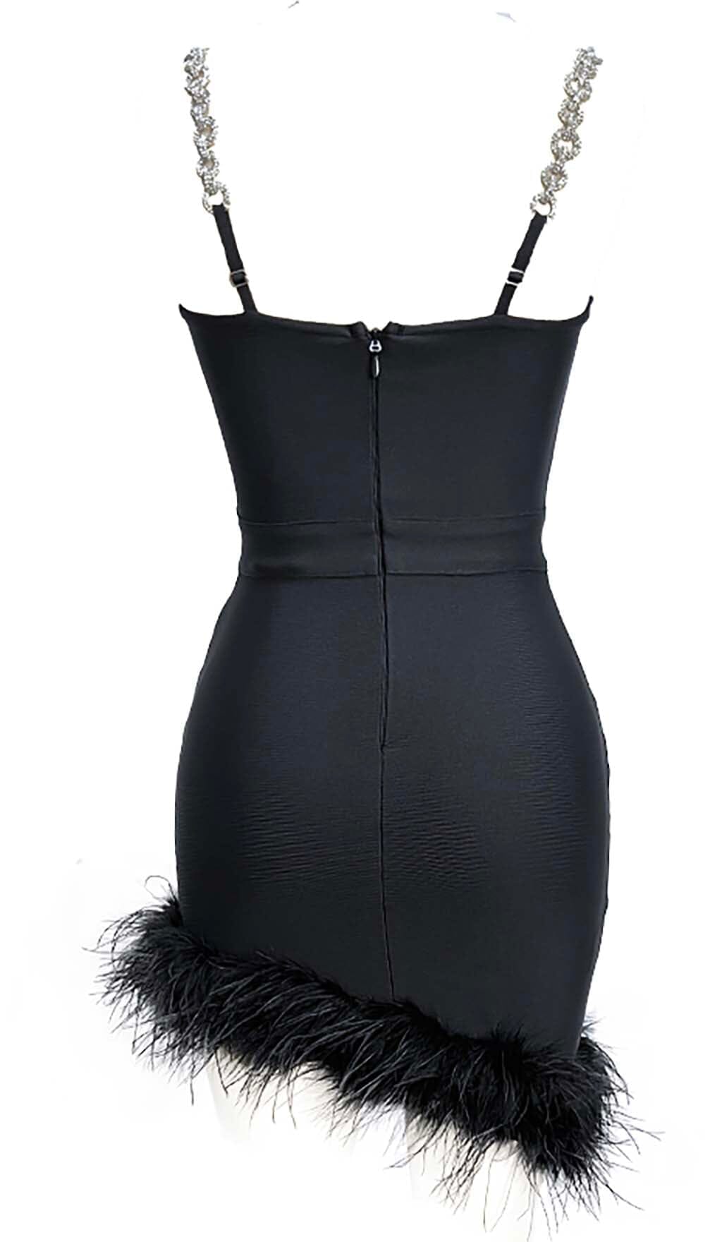 Metal Strap Feather Bandage One-piece Dress aclosy