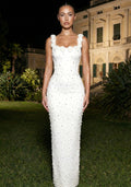 Elegant Floral Beaded Bandage Maxi Dress