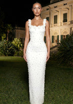 Elegant Floral Beaded Bandage Maxi Dress