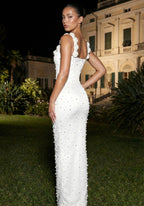 Elegant Floral Beaded Bandage Maxi Dress
