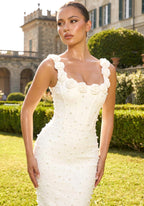 Elegant Floral Beaded Bandage Maxi Dress
