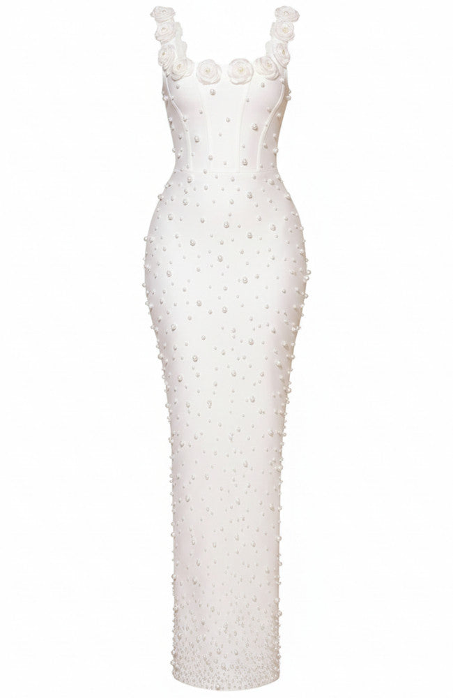 Elegant Floral Beaded Bandage Maxi Dress