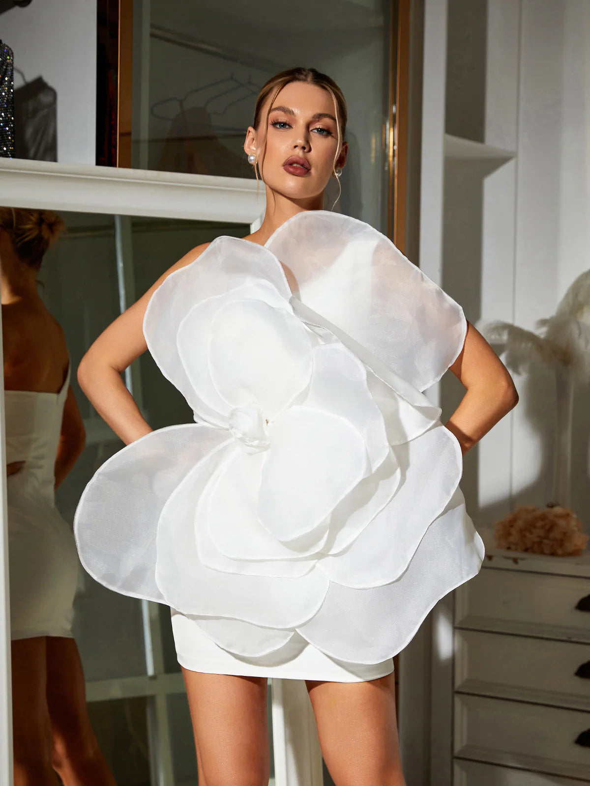 Aluya Oblique Shoulder Elegant Dress