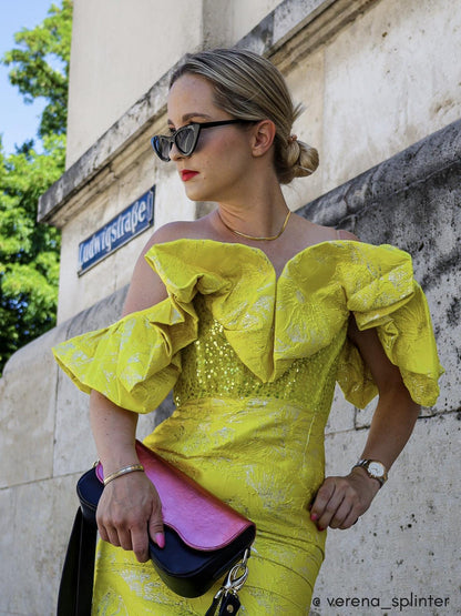Women's Elegant Jacquard Wrap Breast Midi Dress aclosy