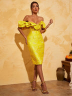 Women's Elegant Jacquard Wrap Breast Midi Dress aclosy