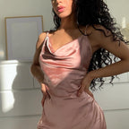 European And American Satin Waist-controlled Lace-up Strap Dress aclosy