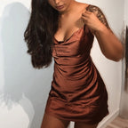 European And American Satin Waist-controlled Lace-up Strap Dress aclosy