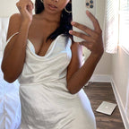 European And American Satin Waist-controlled Lace-up Strap Dress aclosy