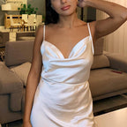 European And American Satin Waist-controlled Lace-up Strap Dress aclosy