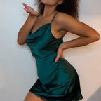 European And American Satin Waist-controlled Lace-up Strap Dress aclosy