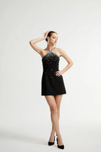 Slantria black embellished mini dress