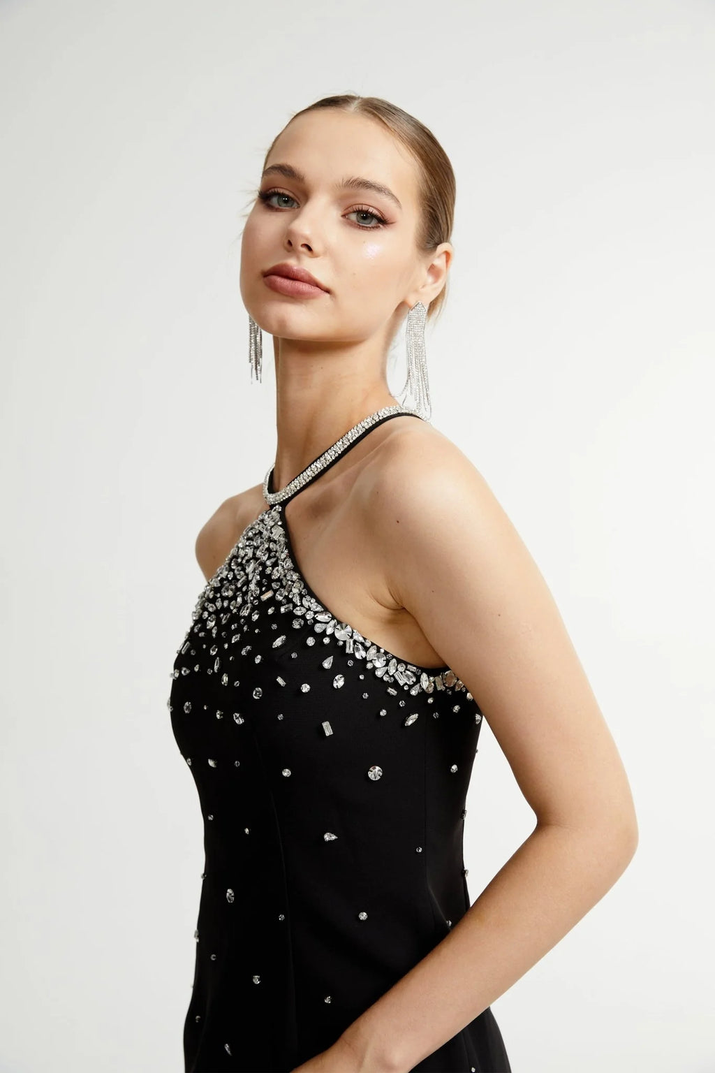 Slantria black embellished mini dress