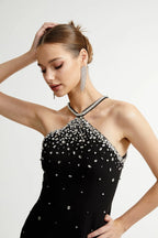 Slantria black embellished mini dress