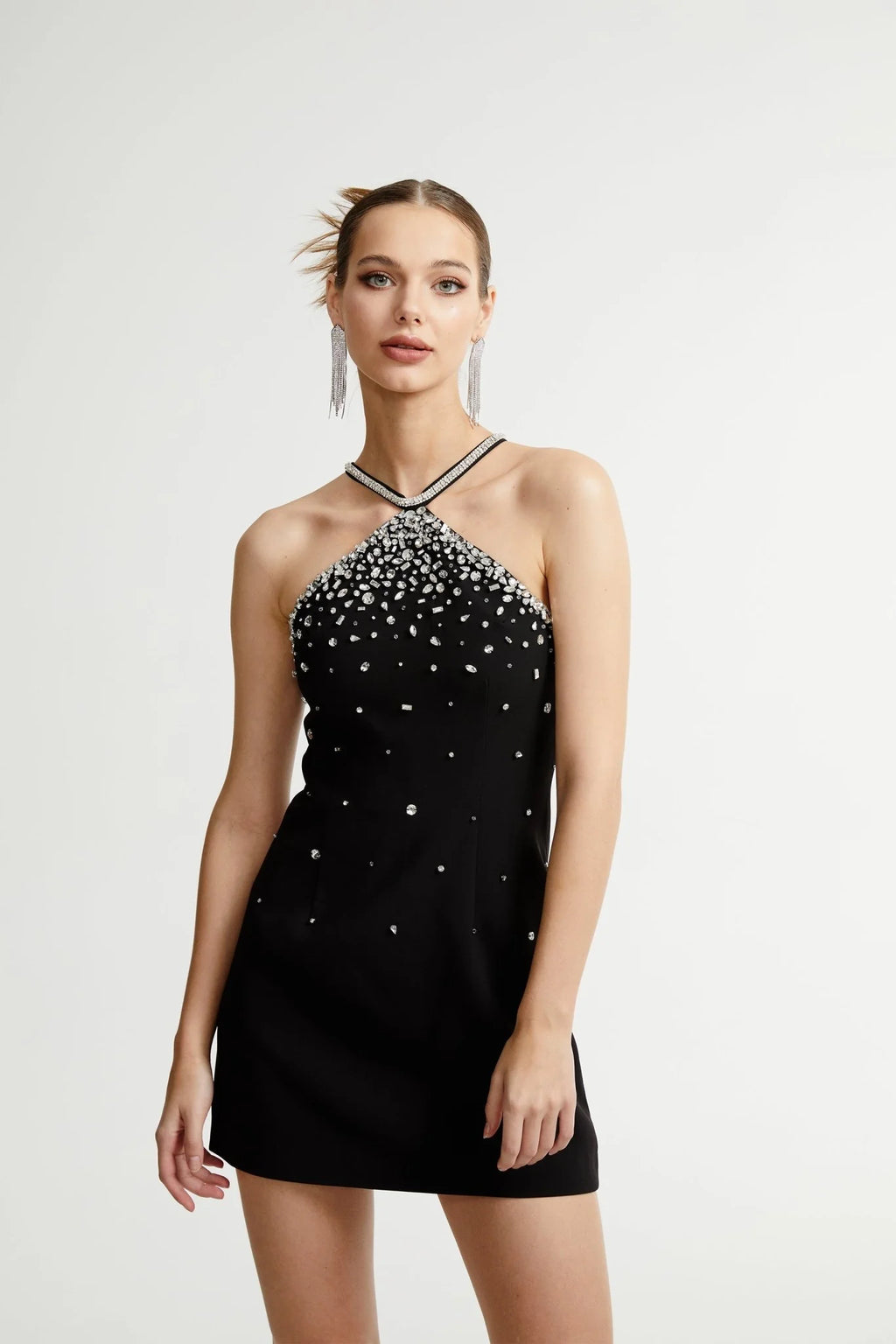 Slantria black embellished mini dress