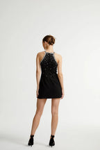 Slantria black embellished mini dress