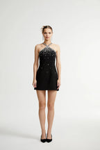 Slantria black embellished mini dress