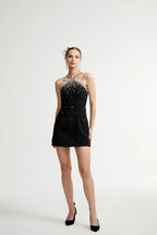 Slantria black embellished mini dress