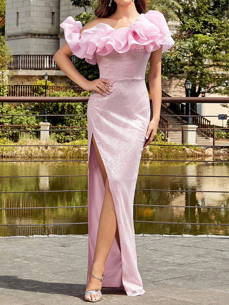 Women's Elegant Fashion Backless Strapless Long Type Sequins Dress Aclosy