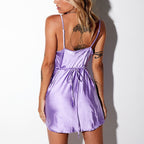 European And American Satin Waist-controlled Lace-up Strap Dress aclosy