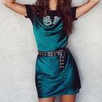 European And American Satin Waist-controlled Lace-up Strap Dress aclosy