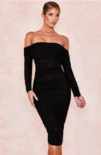 Ruched Off Shoulder Midi Dress aclosy