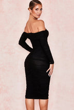Ruched Off Shoulder Midi Dress aclosy