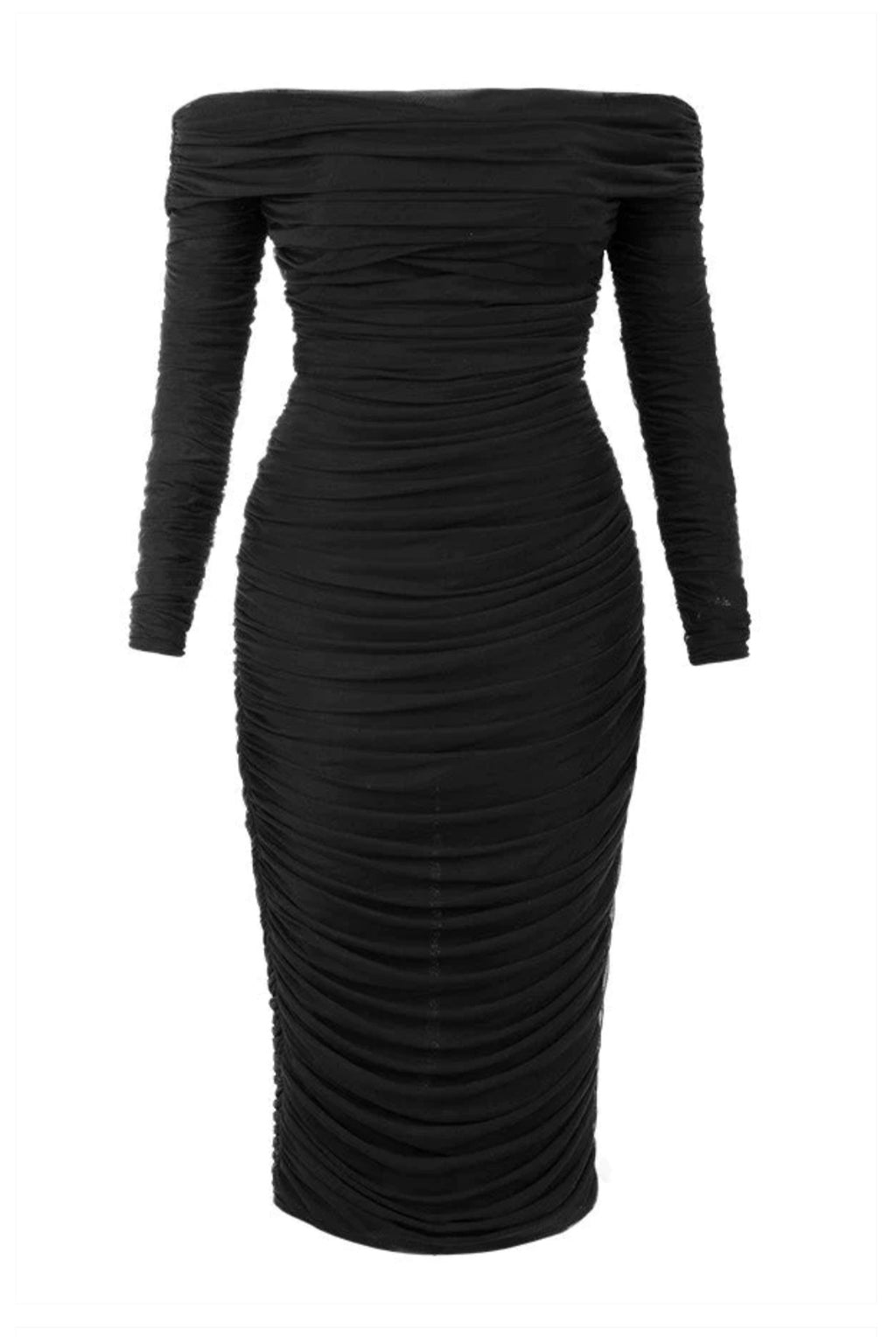 Ruched Off Shoulder Midi Dress aclosy