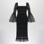 Polka Dot Black Mesh Midi Dress
