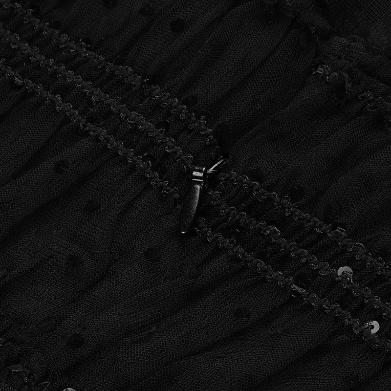 Polka Dot Black Mesh Midi Dress