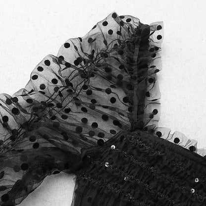 Polka Dot Black Mesh Midi Dress