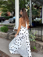 Backless Halter Neck Polka Dot Maxi Dress