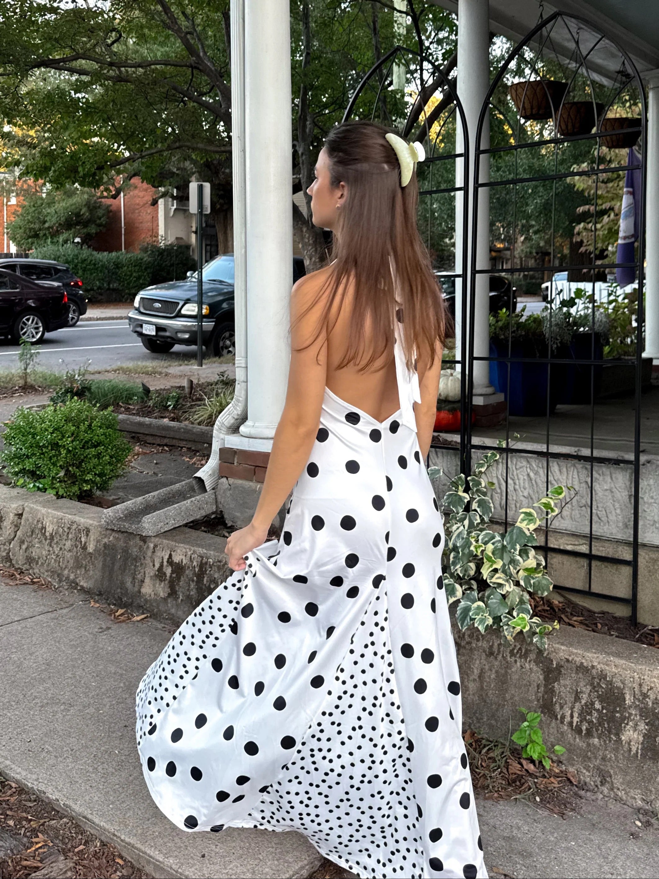 Backless Halter Neck Polka Dot Maxi Dress