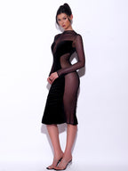 European And American Women's Black Mesh Patchwork Dress Aclosy