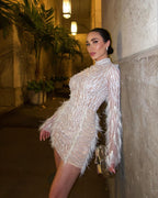 Sequin Feather Heavy Industry Foam Beads Dress Aclosy