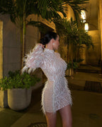 Sequin Feather Heavy Industry Foam Beads Dress Aclosy