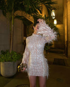 Sequin Feather Heavy Industry Foam Beads Dress Aclosy