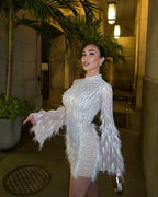 Sequin Feather Heavy Industry Foam Beads Dress Aclosy