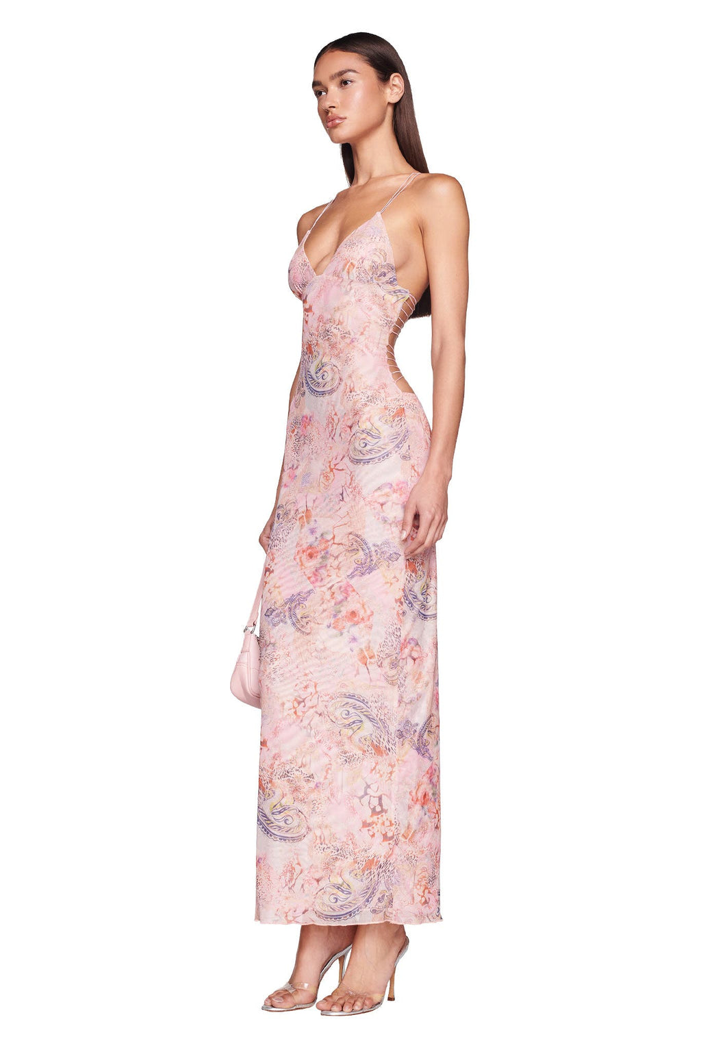 Floral Satin Backless Dress aclosy