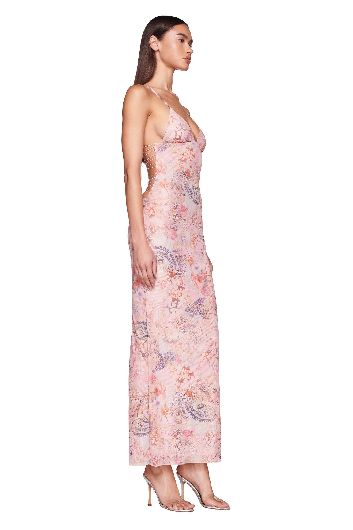 Floral Satin Backless Dress aclosy
