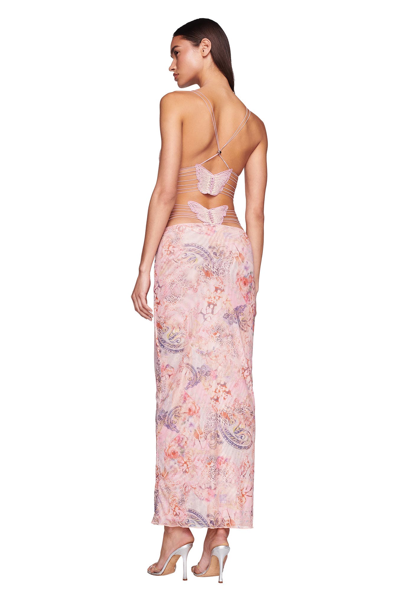 Floral Satin Backless Dress aclosy