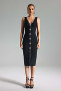 Venaly Rhinestone Bandage Black Dress