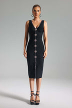 Venaly Rhinestone Bandage Black Dress