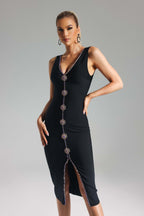 Venaly Rhinestone Bandage Black Dress