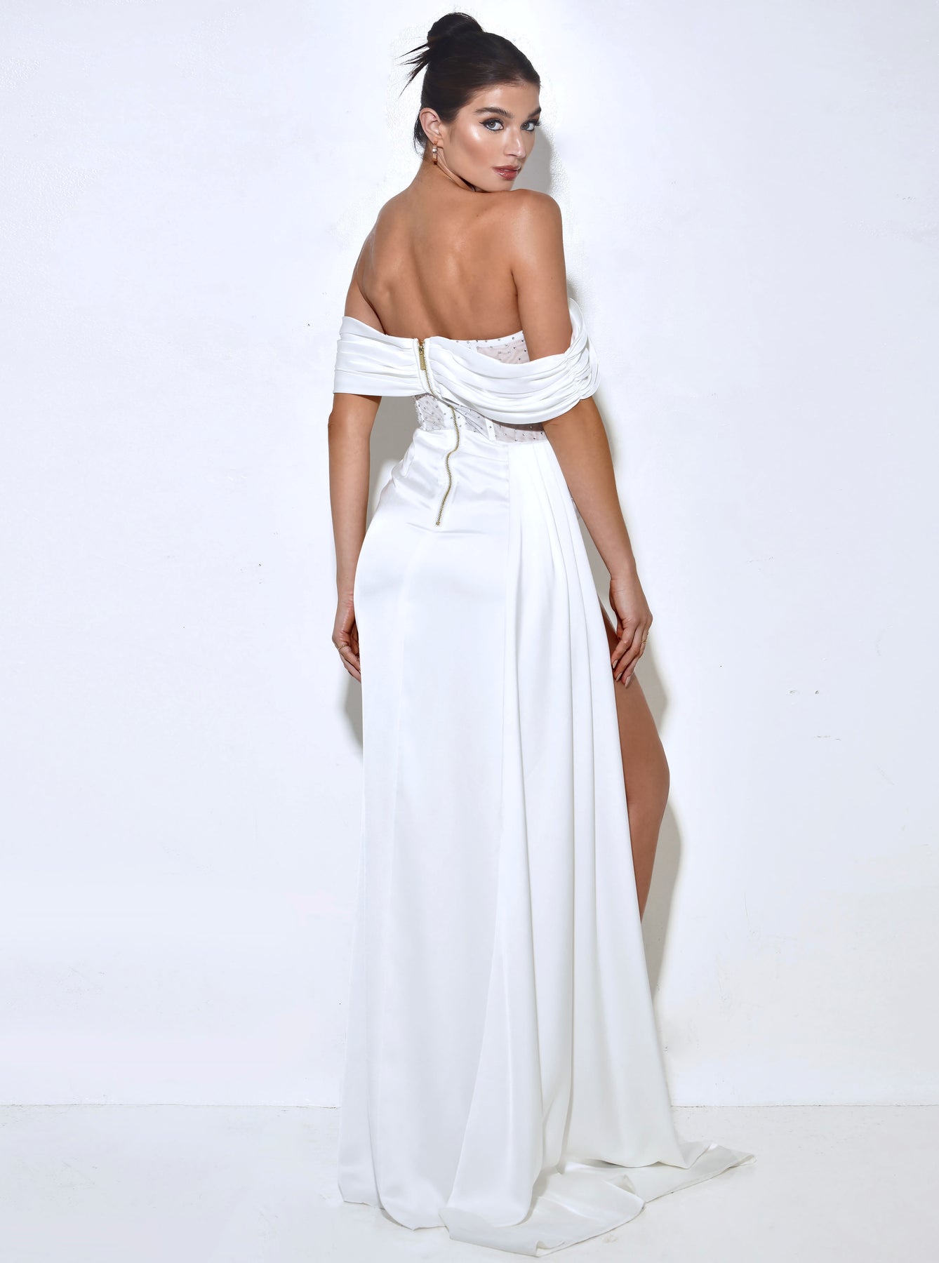 Off-shoulder Long Slit White Bandage Dress Aclosy
