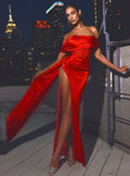 Off-shoulder Long Slit White Bandage Dress Aclosy