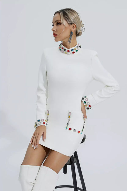 Jensa White Diamond Embellishment Mini Dress